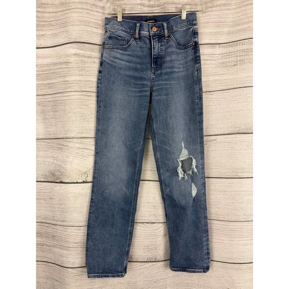 Express Denim - Express Modern Straight High Rise Distressed Jeans 2R